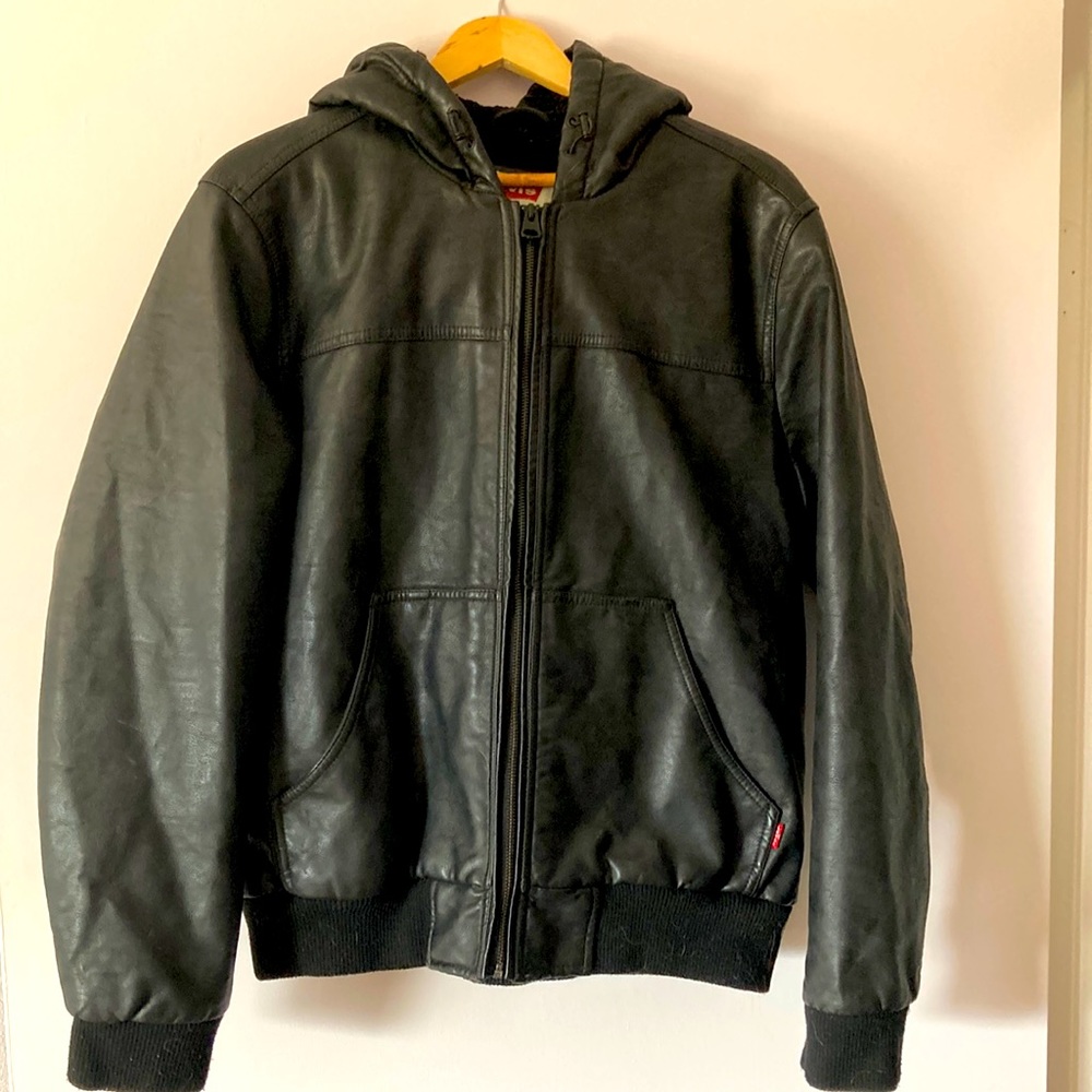 LEVIS MENS FAUX LEATHER SHERPA JACKET